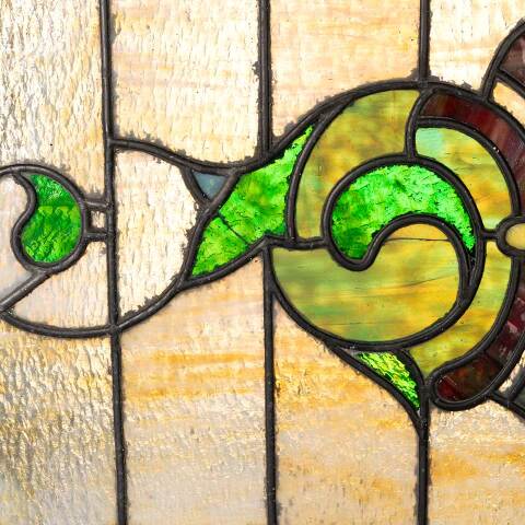 #52479 39x28 Antique Stained Glass Window image 2