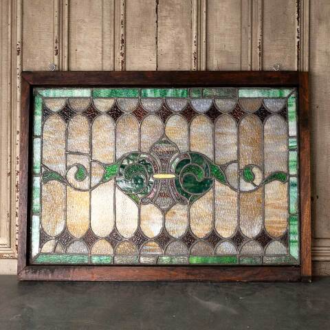 #52479 39x28 Antique Stained Glass Window image 8