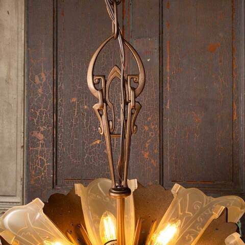 #52528 Reproduction 5 Light Art Deco Slip Shade Chandelier image 3