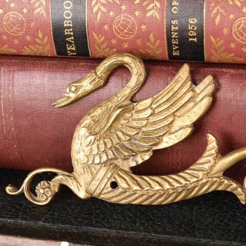 #52995 Antique Cast Brass Swan Furniture Appliqués image 4