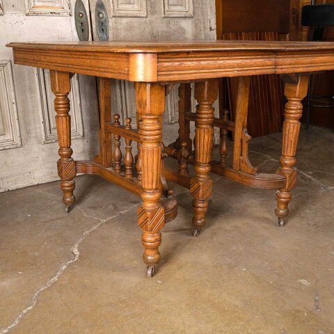 #53364 Antique Ornate Victorian Oak Dining Table image 8