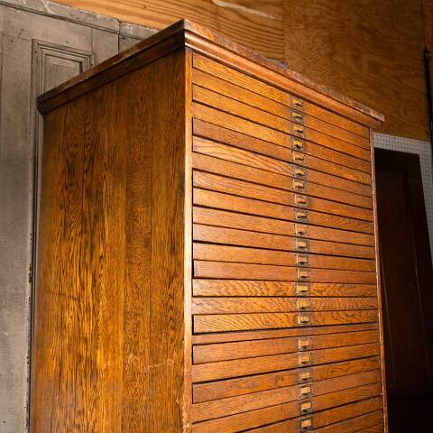 #53847 Antique Oak Flat Map 50 Drawer Cabinet Unit image 7