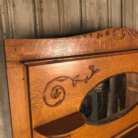 #54026 61x78 Salvaged Antique Oak Fireplace Mantel image 4