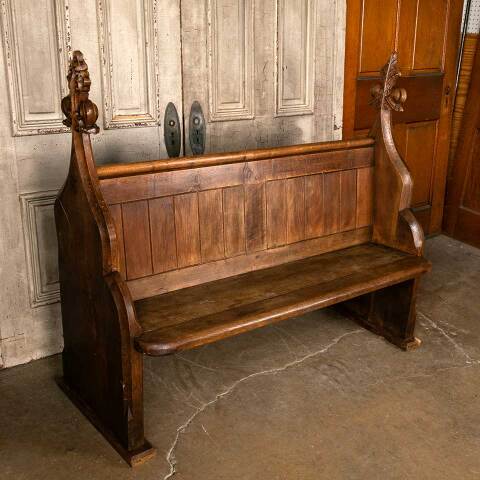 #54126 57x48 Antique Wood Church Pew Bench image 4
