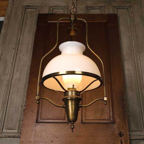 #54166 Converted Single Bulb Brass Oil Chandelier image 3