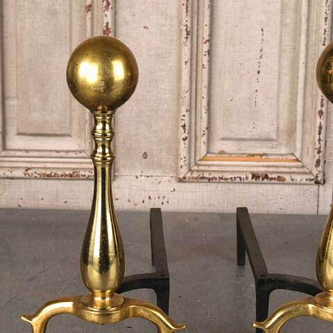 #54173 Vintage Brass Fireplace Andirons image 2
