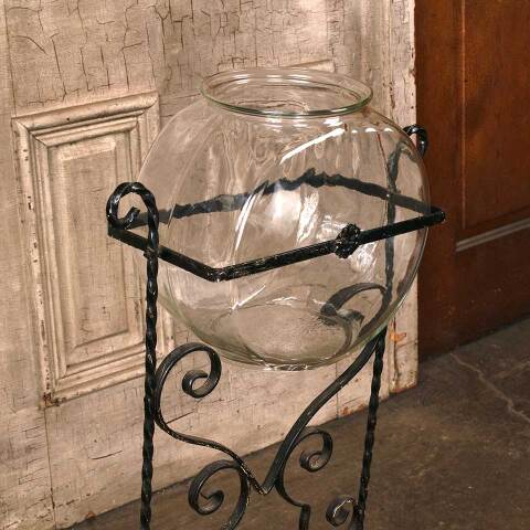 #54182 Antique Fishbowl & Wrought Iron Stand image 2
