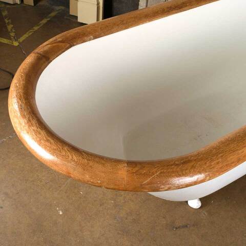 #54324 29x65 Salvaged Cast Iron Bathtub w/ Oak Rim image 3