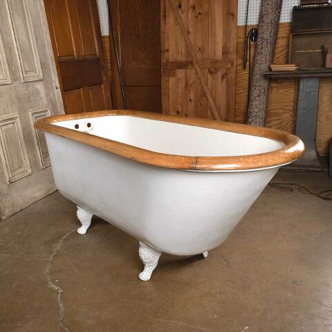#54324 29x65 Salvaged Cast Iron Bathtub w/ Oak Rim image 7