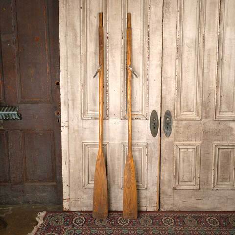 #54630 Antique Wood Rowboat Oars w/ Oar Locks image 2