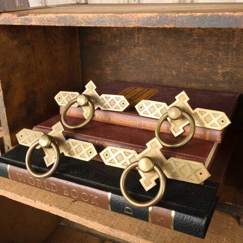 #54665 Antique Brass Furniture Ring Drawer Pulls image 3
