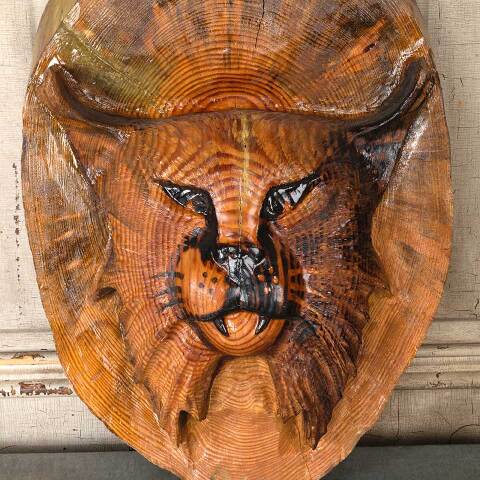 #54831 16x25 Carved Wood Bobcat Wall Hanging image 5