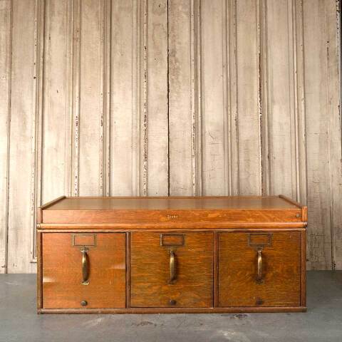 #54902 Antique Oak GLOBE 3 Drawer Filing Cabinet image 2