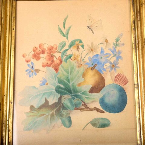 #54960 Antique Victorian Framed Floral Drawing image 2