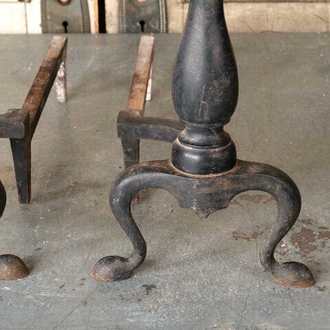 #54980 Pair of Vintage Brass & Cast Iron Andirons image 3