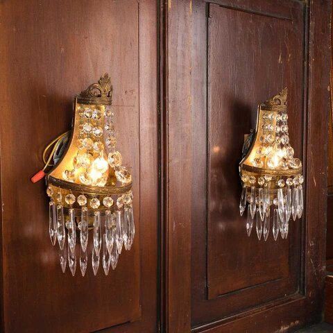 #55051 Vintage Brass & Glass Wall Sconce Lights image 3
