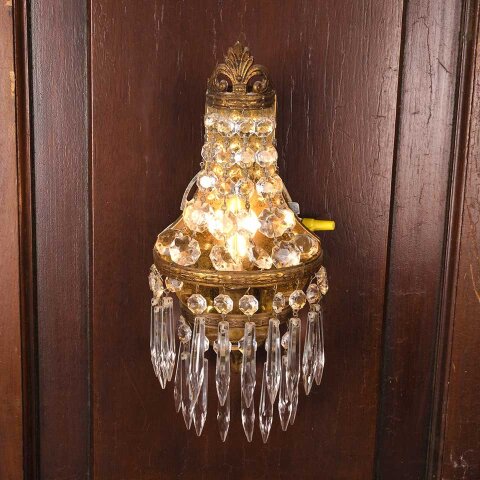 #55051 Vintage Brass & Glass Wall Sconce Lights image 4