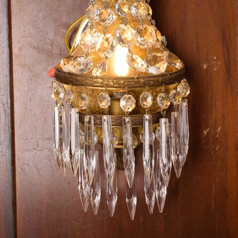#55051 Vintage Brass & Glass Wall Sconce Lights image 6
