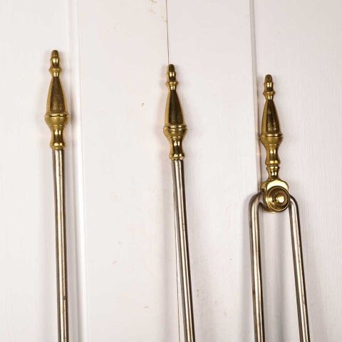 #55161 Vintage Brass & Metal Fireplace Tool Set image 3