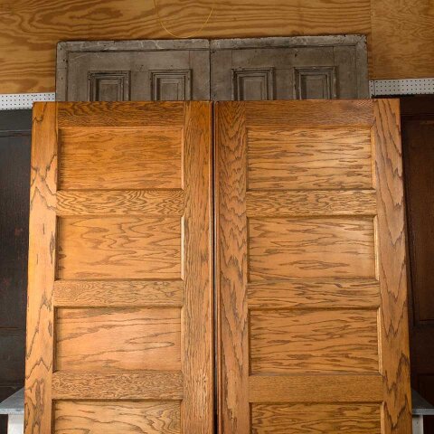 #55164 62x84 Antique Oak 5 Panel Pocket Doors image 2