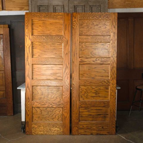 #55164 62x84 Antique Oak 5 Panel Pocket Doors image 5