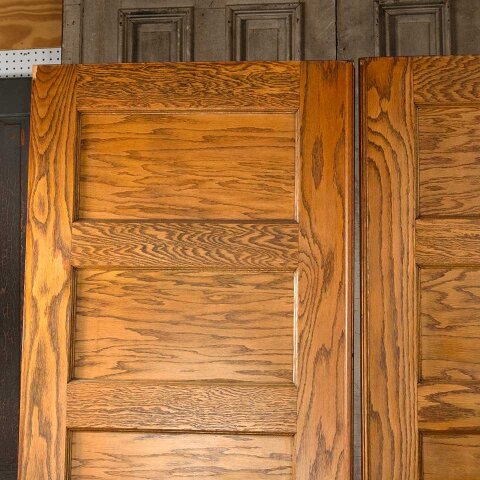 #55164 62x84 Antique Oak 5 Panel Pocket Doors image 6