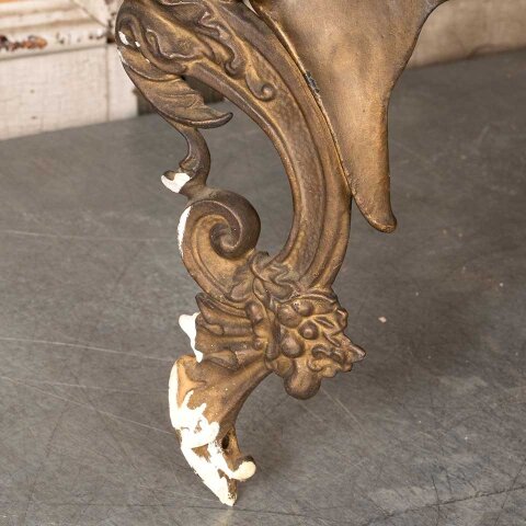 #55222 Antique Wood Shelf w/ Ornate Iron Brackets image 7