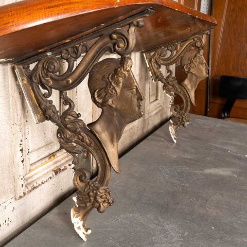 #55222 Antique Wood Shelf w/ Ornate Iron Brackets image 3