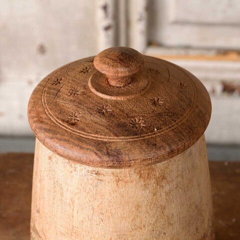 #55350 6" Carved Wood Vase with Lid image 2