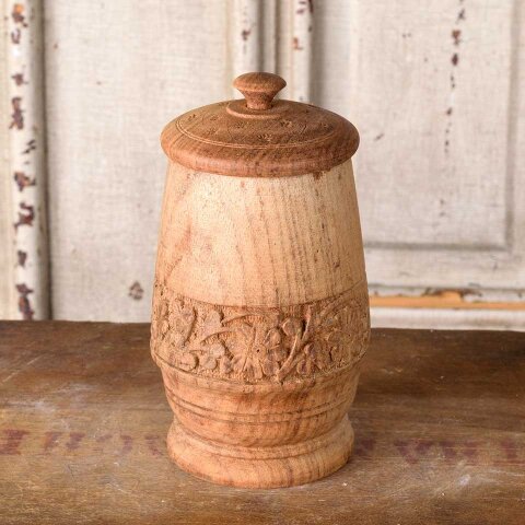 #55350 6" Carved Wood Vase with Lid image 3