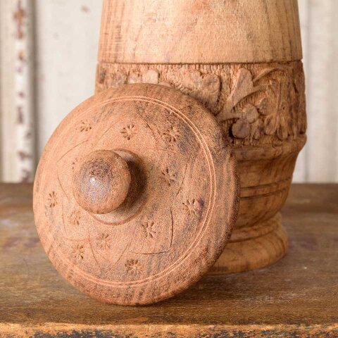 #55350 6" Carved Wood Vase with Lid image 6