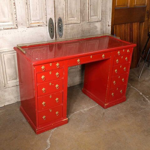 #55465 Vintage Wood Desk with Brass Hardware image 2