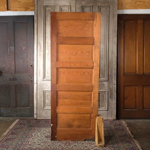 #55485 31x82 Antique 5 Panel Pine Wood Swing Door image 4