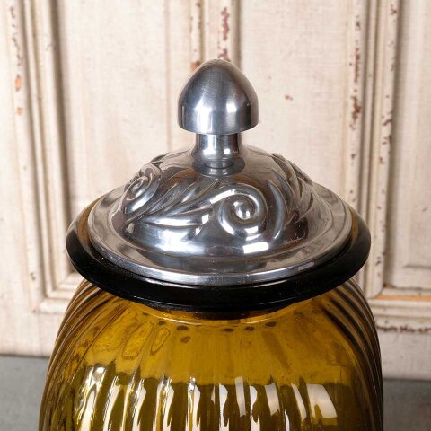 #55496 Modern Ribbed Glass Container w/ Metal Lid image 2