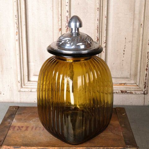 #55496 Modern Ribbed Glass Container w/ Metal Lid image 3