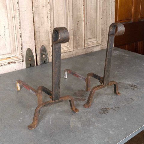 #55516 Antique Wrought Iron Fireplace Andirons image 2