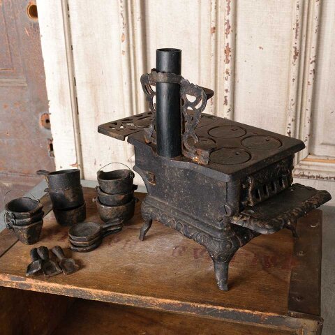 #55518 Antique Cast Iron Miniature Kitchen Stove Set image 7