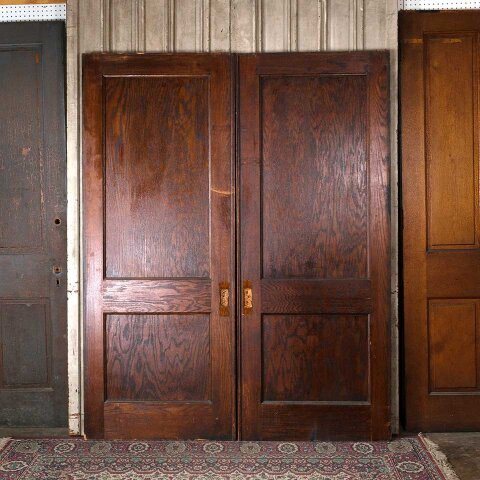 #55555 66x83 Antique Oak 2 Panel Pocket Doors image 5