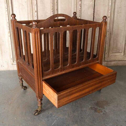 #55567 Antique Wood Magazine Caddy on Casters image 3