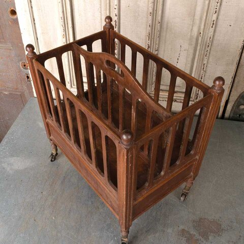 #55567 Antique Wood Magazine Caddy on Casters image 4