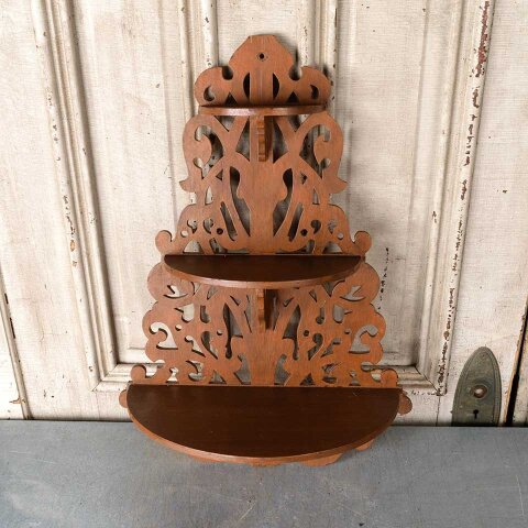 #55573 Antique Ornate Wood Tiered Wall Shelf image 2