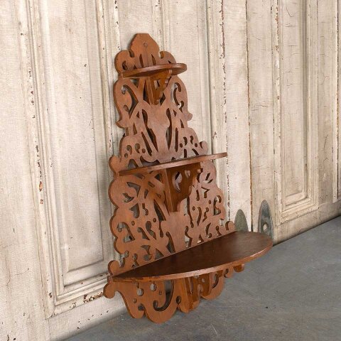 #55573 Antique Ornate Wood Tiered Wall Shelf image 4