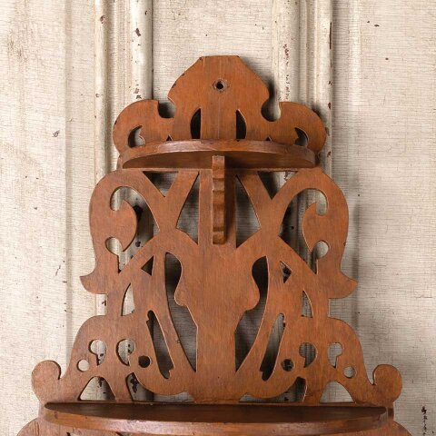 #55573 Antique Ornate Wood Tiered Wall Shelf image 5