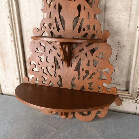 #55573 Antique Ornate Wood Tiered Wall Shelf image 6