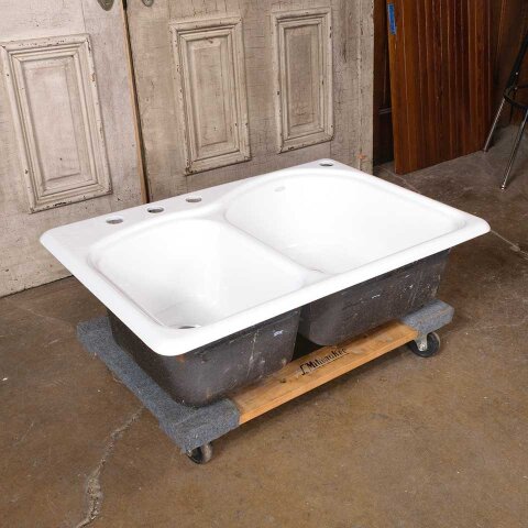 #55593 Salvaged Kohler Cast Iron Double Bowl Sink image 4