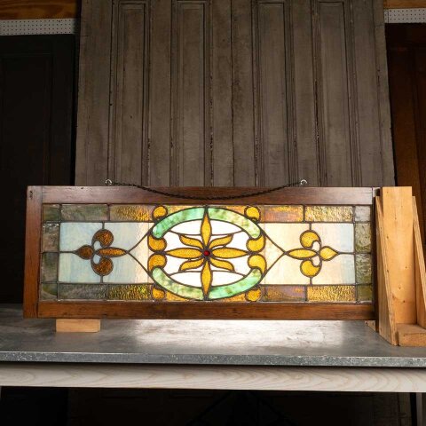 #55742 44x16 Antique Stained Glass Window Sash image 4
