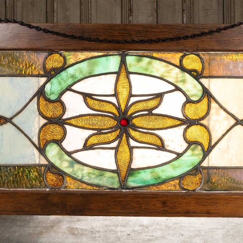 #55742 44x16 Antique Stained Glass Window Sash image 5