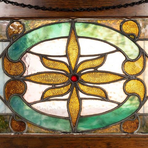 #55742 44x16 Antique Stained Glass Window Sash image 7