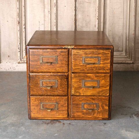 Antique Oak 6 Drawer Library Card Catalog