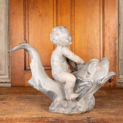 #55807 Antique Cherub & Fish Garden Statue image 4